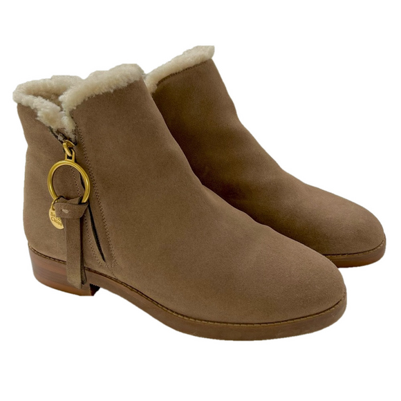 See by Chloe Women’s Boots Taupe Size 40 Louise Sherpa Suede Shearling Lined - Picture 1 of 15